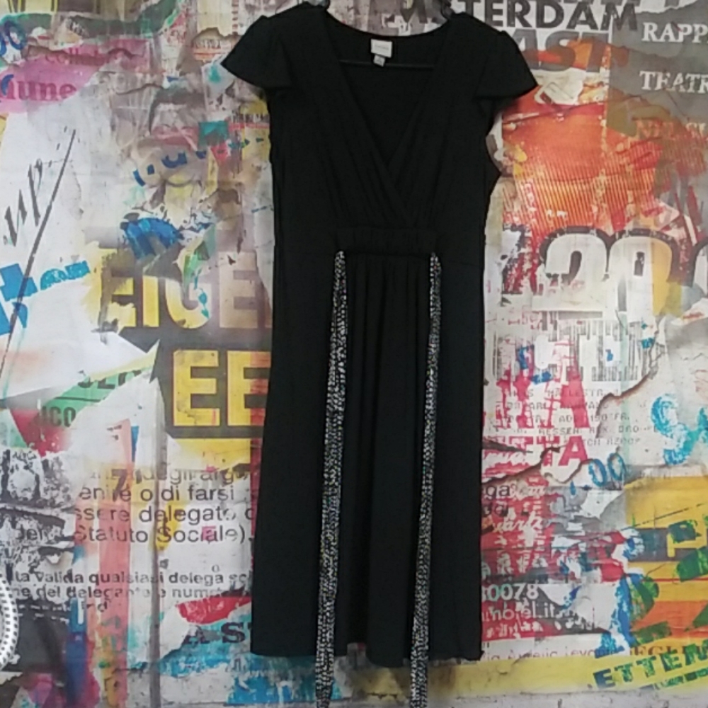 Merona black dress with black and white tie